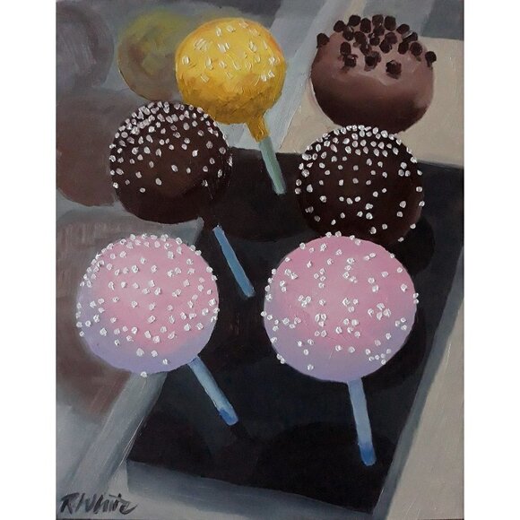 “Cake Pops“ Original oil painting on Cradled Wood Panel 8"w x 10"h x 2"d - Picture 1 of 8